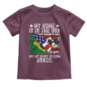 Brazilian American Patriot Heart Is From Brazil Flag Toddler T Shirt TS14 Maroon Print Your Wear