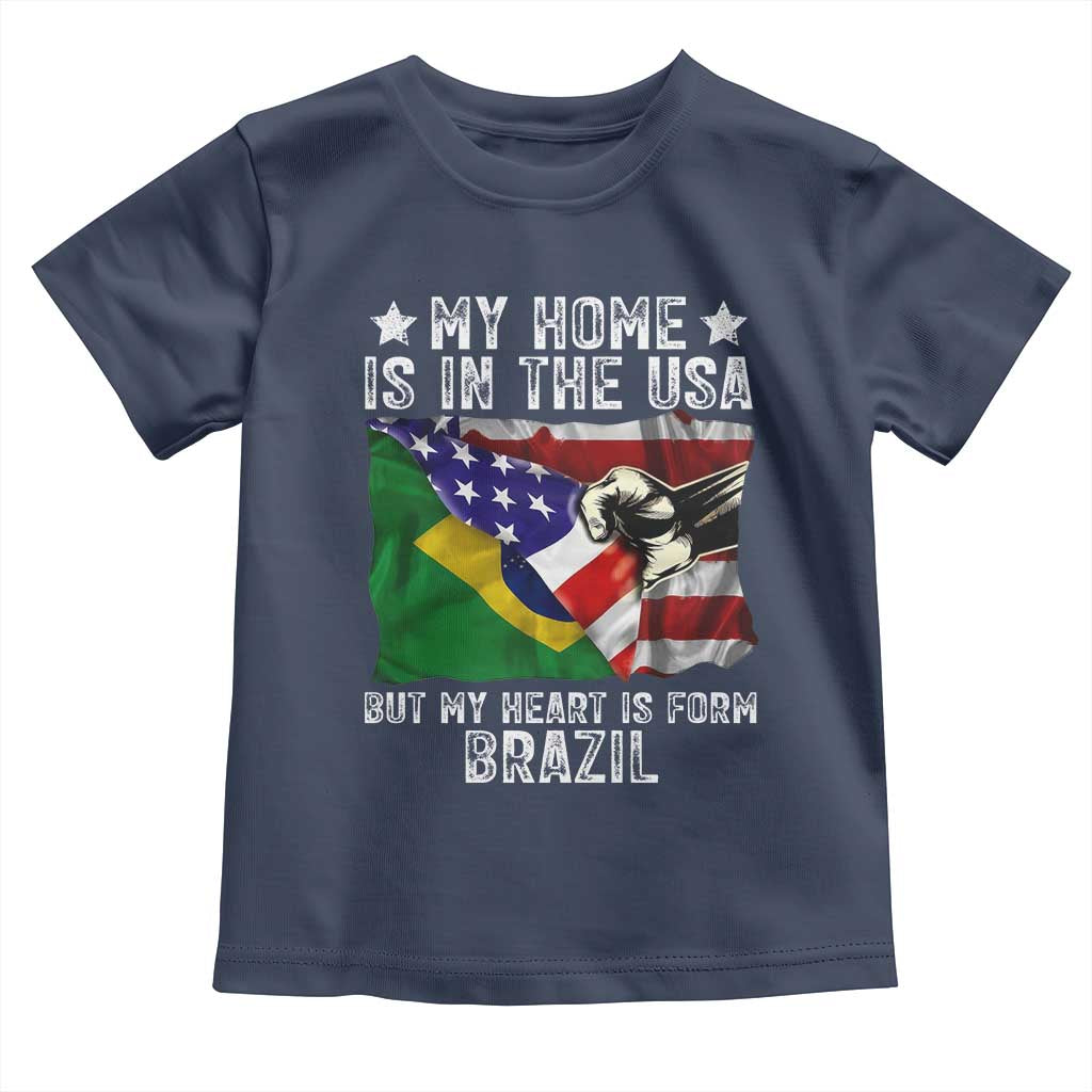 Brazilian American Patriot Heart Is From Brazil Flag Toddler T Shirt TS14 Navy Print Your Wear