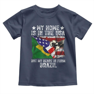 Brazilian American Patriot Heart Is From Brazil Flag Toddler T Shirt TS14 Navy Print Your Wear