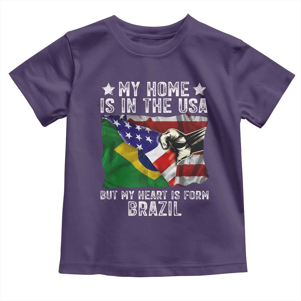 Brazilian American Patriot Heart Is From Brazil Flag Toddler T Shirt TS14 Purple Print Your Wear