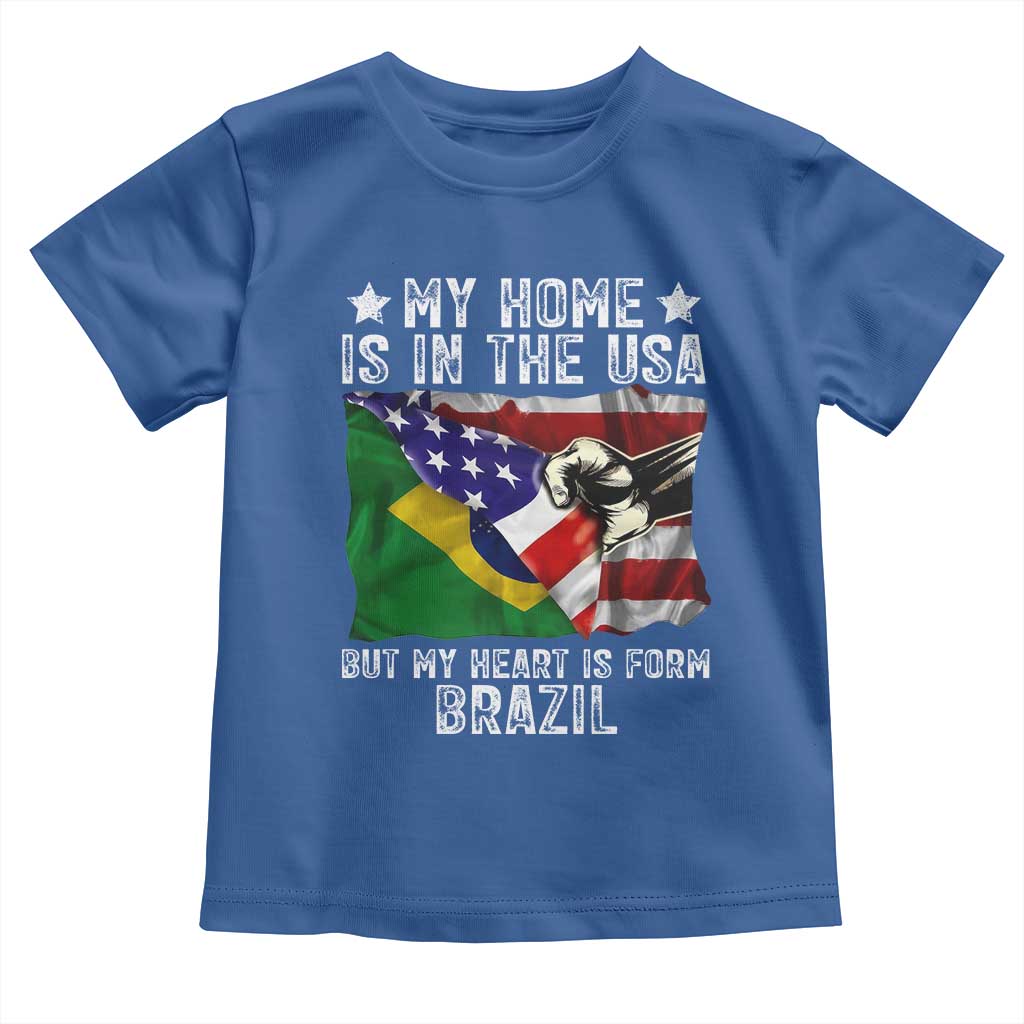Brazilian American Patriot Heart Is From Brazil Flag Toddler T Shirt TS14 Royal Blue Print Your Wear