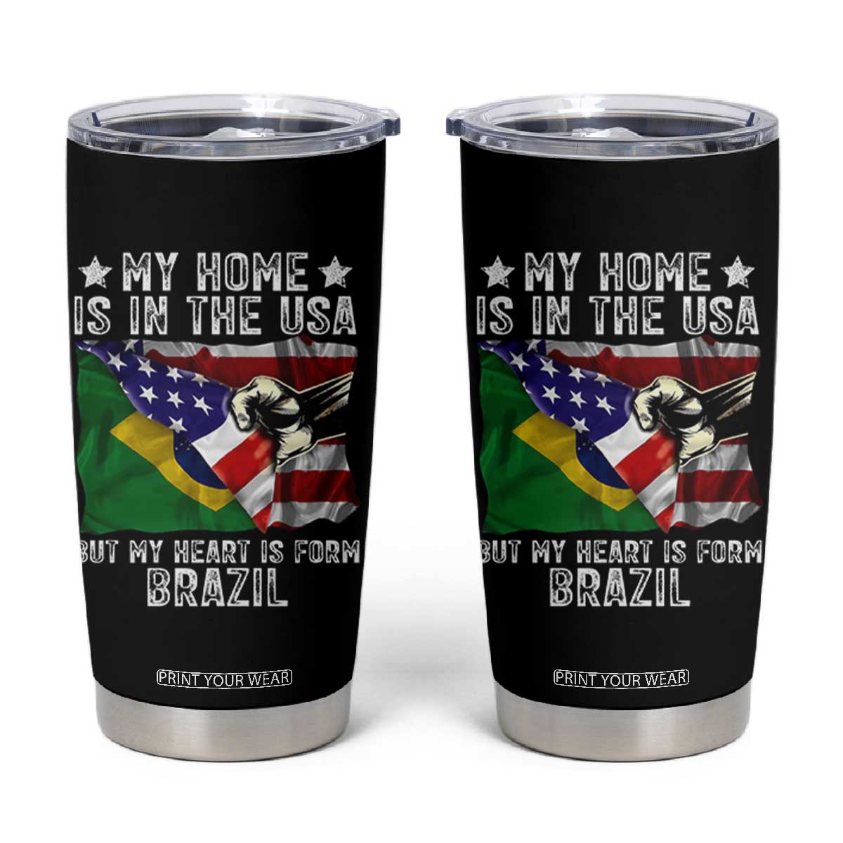 Brazilian American Patriot Heart Is From Brazil Flag Tumbler Cup TS14 Black Print Your Wear