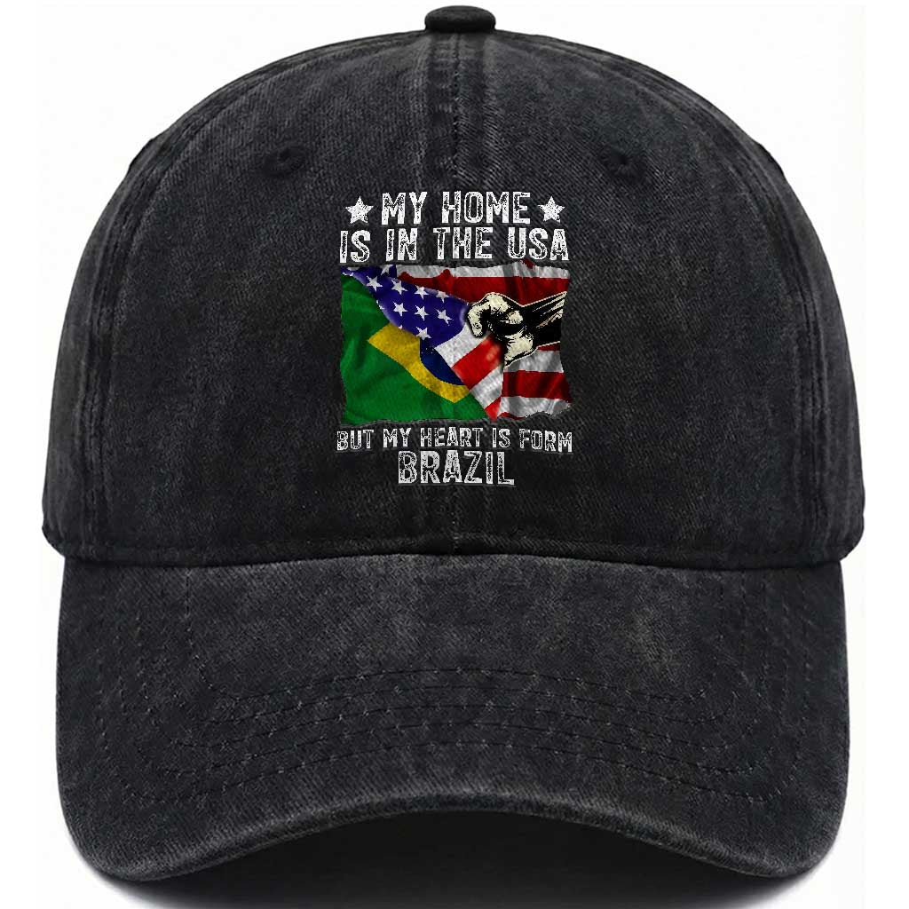 Brazilian American Patriot Heart Is From Brazil Flag Washed Cotton Baseball Cap TS14 Print Your Wear