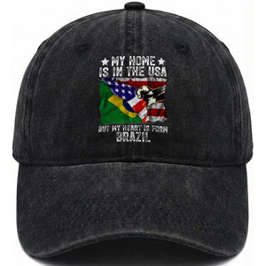 Brazilian American Patriot Heart Is From Brazil Flag Washed Cotton Baseball Cap TS14 Print Your Wear