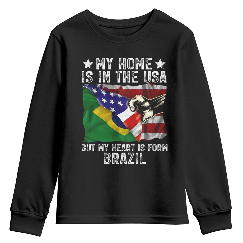 Brazilian American Patriot Heart Is From Brazil Flag Youth Sweatshirt TS14 Black Print Your Wear