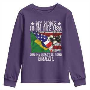 Brazilian American Patriot Heart Is From Brazil Flag Youth Sweatshirt TS14 Purple Print Your Wear