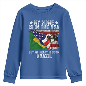 Brazilian American Patriot Heart Is From Brazil Flag Youth Sweatshirt TS14 Royal Blue Print Your Wear