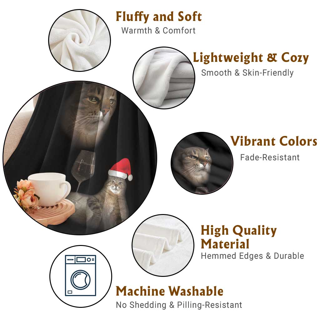 Funny Cat Christmas Throw Blanket Cats Drinking Wine Oddly Specific Meme TS14 Print Your Wear