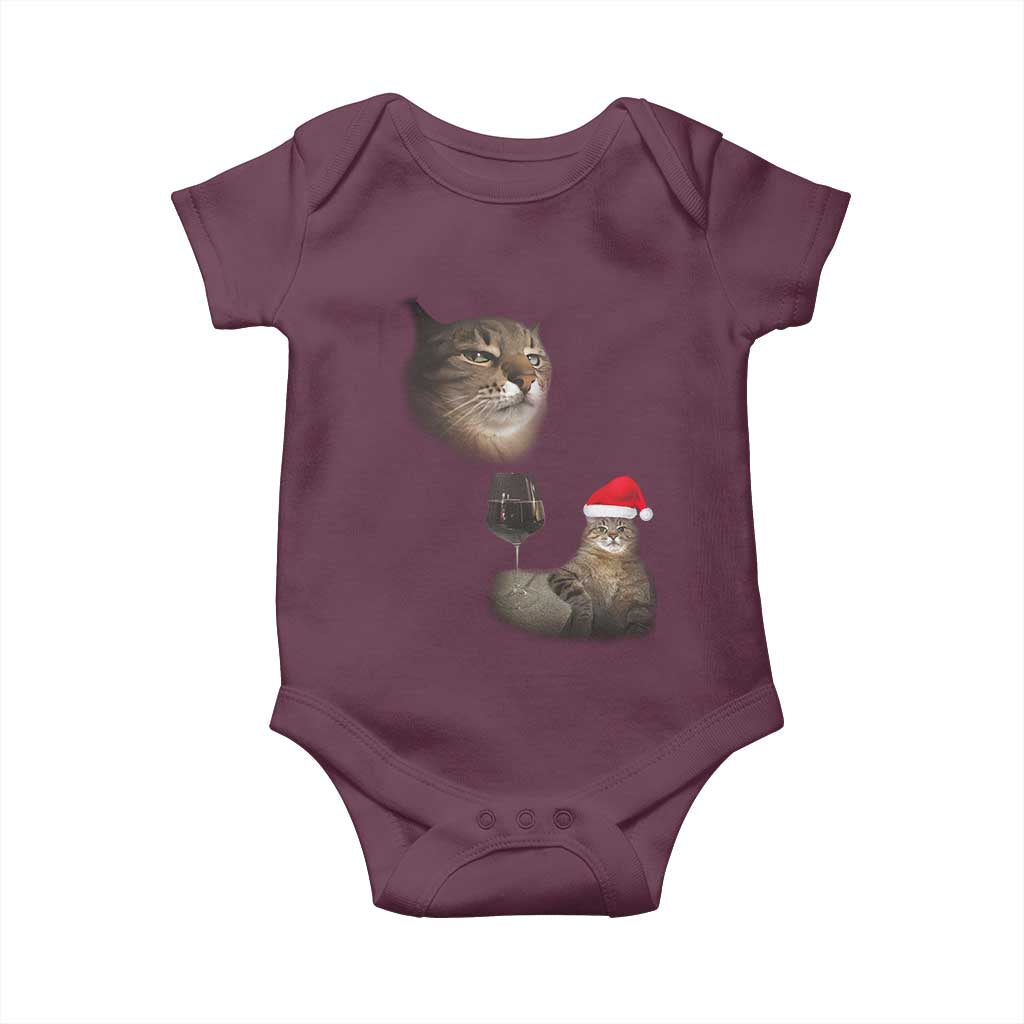 Funny Cat Christmas Baby Onesie Cats Drinking Wine Oddly Specific Meme TS14 Maroon Print Your Wear