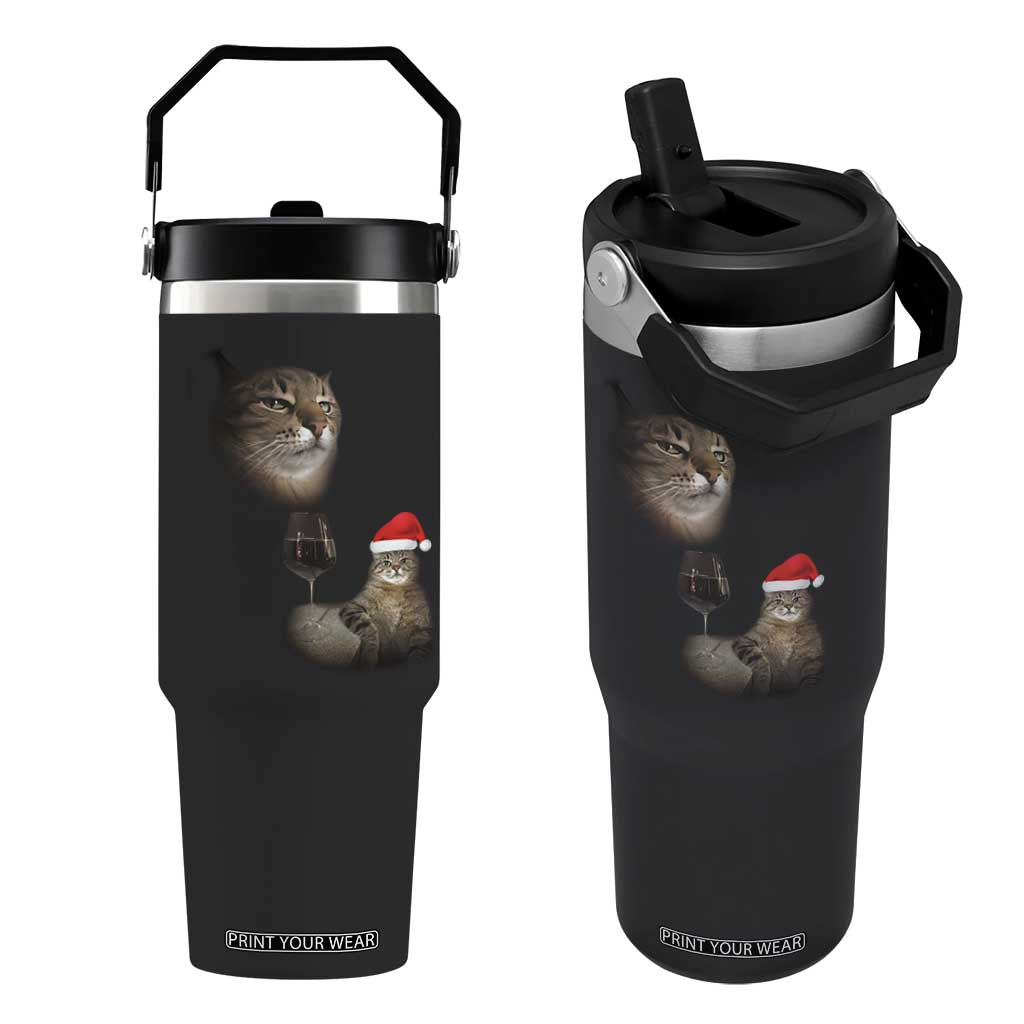 Funny Cat Christmas Flip Straw Tumbler Cats Drinking Wine Oddly Specific Meme TS14 One Size: 30 oz Black Print Your Wear