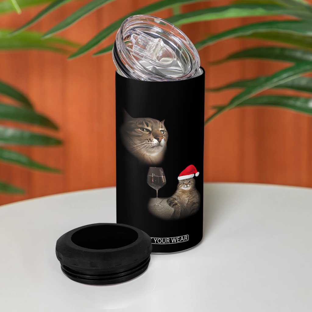 Funny Cat Christmas 4 in 1 Can Cooler Tumbler Cats Drinking Wine Oddly Specific Meme TS14 Print Your Wear