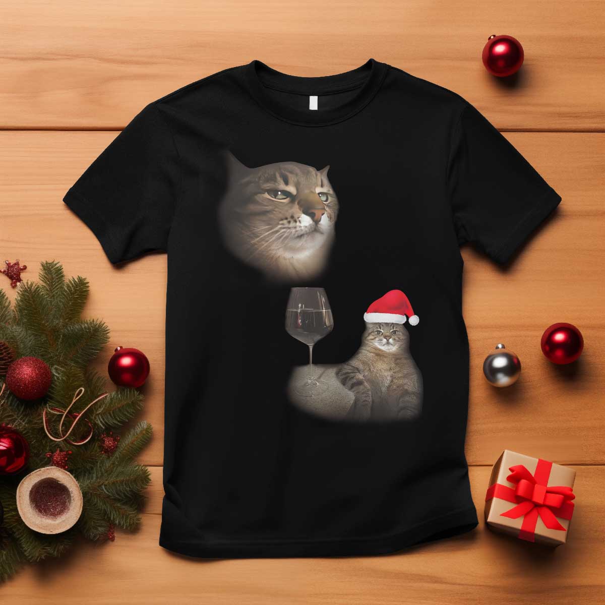 Funny Cat Christmas T Shirt Cats Drinking Wine Oddly Specific Meme TS14 Black Print Your Wear