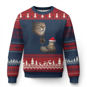 Funny Cat Xmas Ugly Christmas Sweater Cats Drinking Wine Oddly Specific Meme TS14 Navy Red Print Your Wear