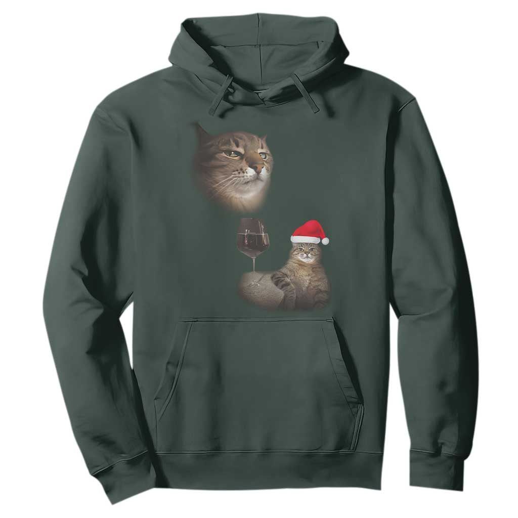 Funny Cat Christmas Hoodie Cats Drinking Wine Oddly Specific Meme TS14 Dark Forest Green Print Your Wear