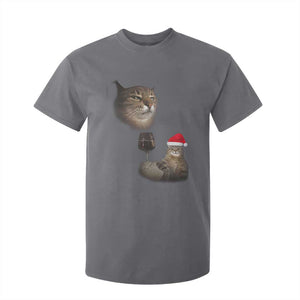 Funny Cat Christmas T Shirt For Kid Cats Drinking Wine Oddly Specific Meme TS14 Charcoal Print Your Wear