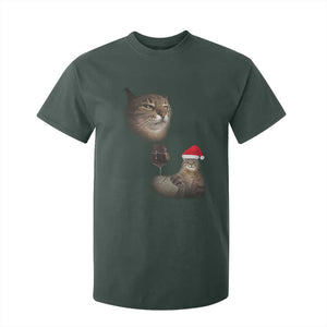 Funny Cat Christmas T Shirt For Kid Cats Drinking Wine Oddly Specific Meme TS14 Dark Forest Green Print Your Wear