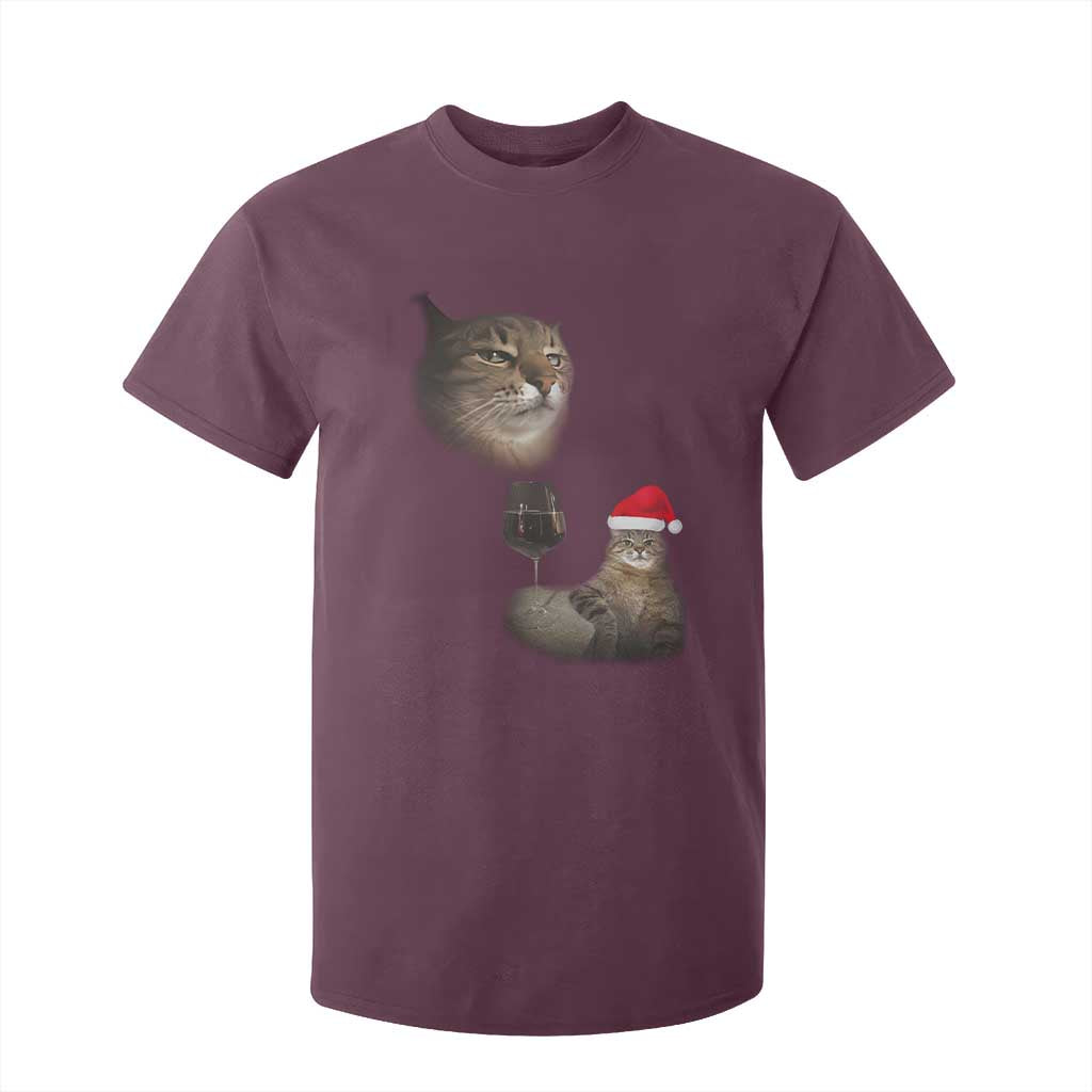 Funny Cat Christmas T Shirt For Kid Cats Drinking Wine Oddly Specific Meme TS14 Maroon Print Your Wear