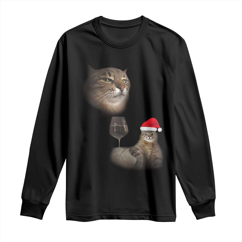 Funny Cat Christmas Long Sleeve Shirt Cats Drinking Wine Oddly Specific Meme TS14 Black Print Your Wear