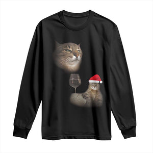 Funny Cat Christmas Long Sleeve Shirt Cats Drinking Wine Oddly Specific Meme TS14 Black Print Your Wear