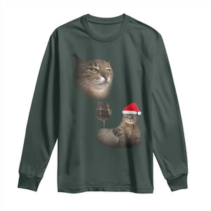 Funny Cat Christmas Long Sleeve Shirt Cats Drinking Wine Oddly Specific Meme TS14 Dark Forest Green Print Your Wear