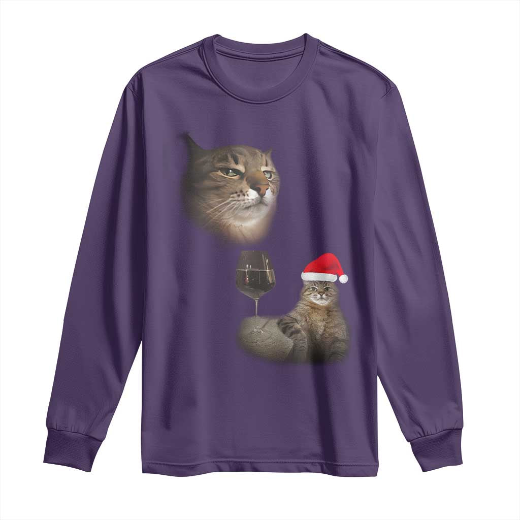 Funny Cat Christmas Long Sleeve Shirt Cats Drinking Wine Oddly Specific Meme TS14 Purple Print Your Wear