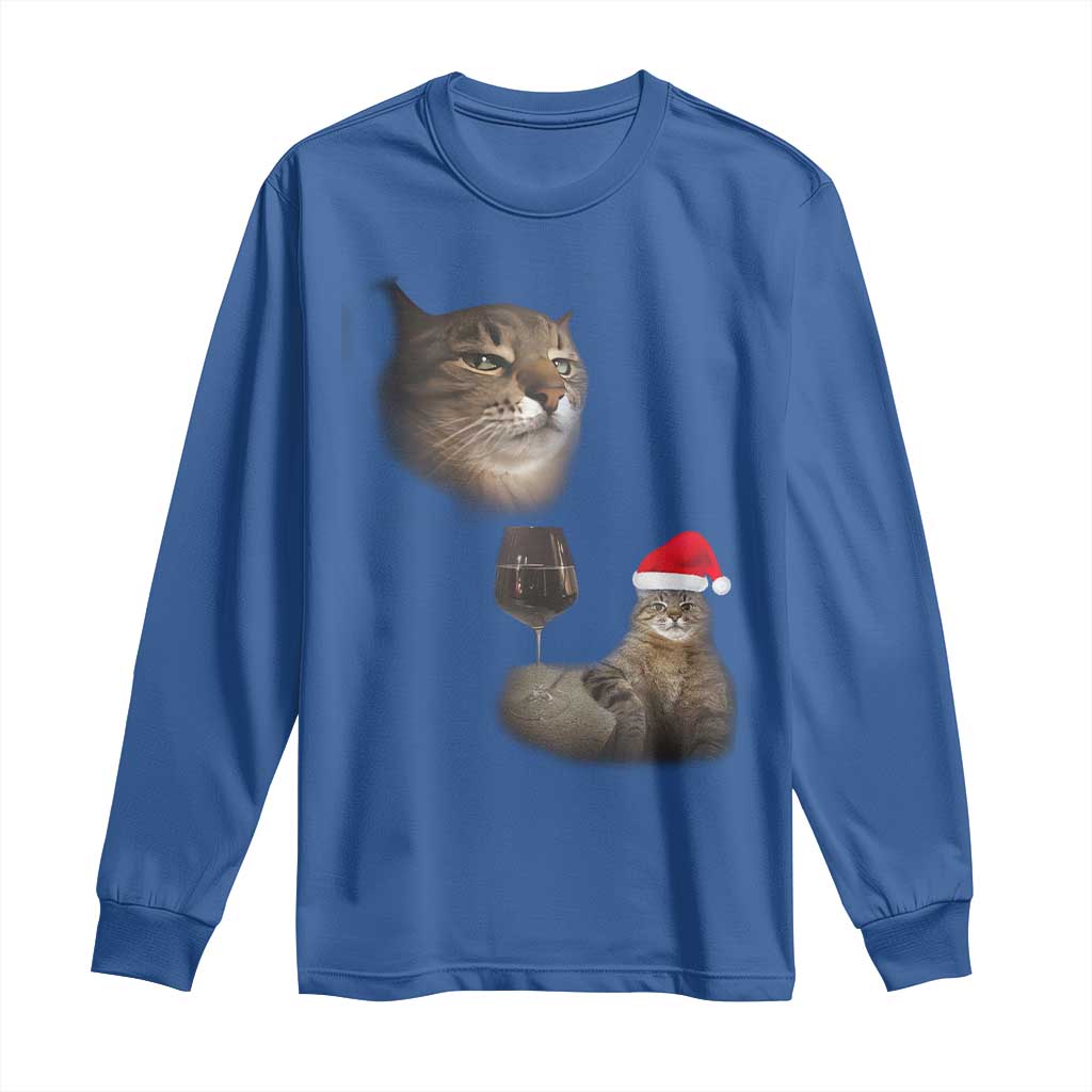 Funny Cat Christmas Long Sleeve Shirt Cats Drinking Wine Oddly Specific Meme TS14 Royal Blue Print Your Wear