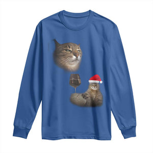 Funny Cat Christmas Long Sleeve Shirt Cats Drinking Wine Oddly Specific Meme TS14 Royal Blue Print Your Wear