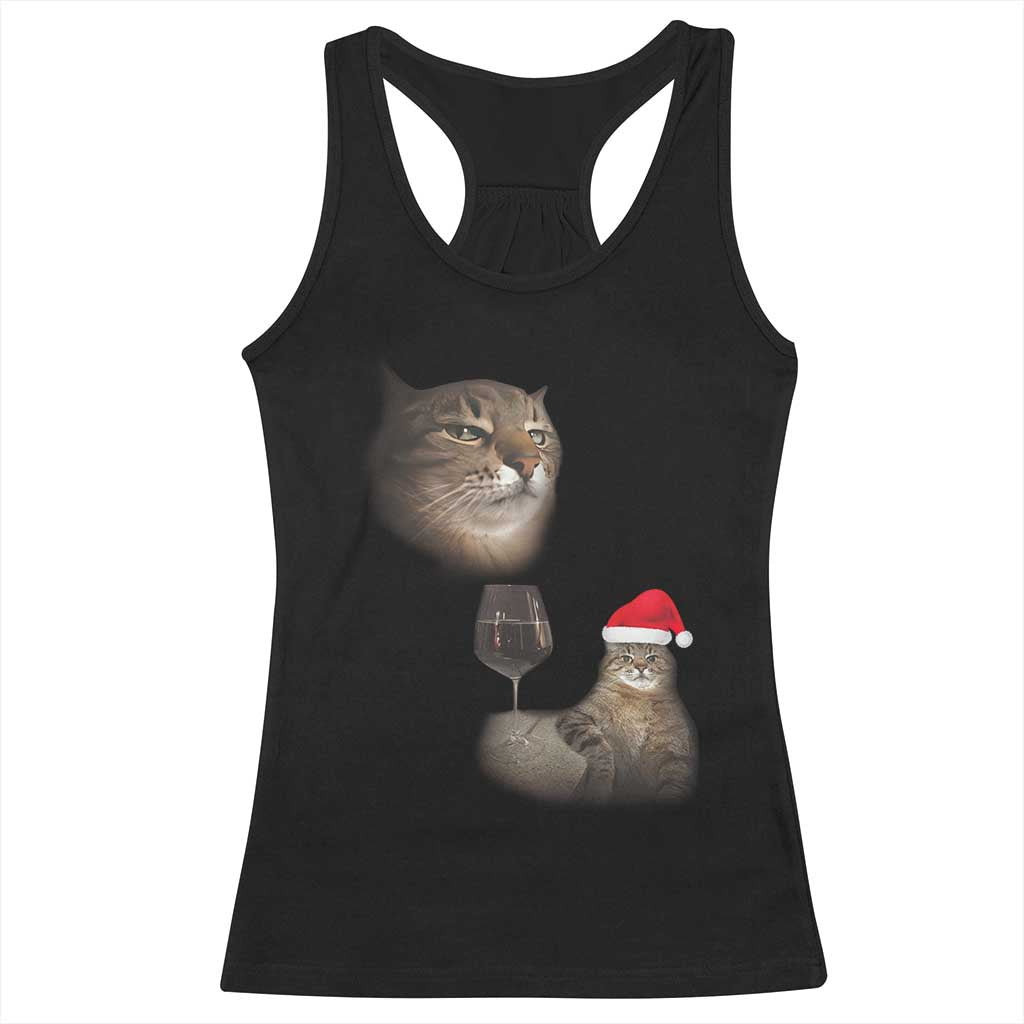 Funny Cat Christmas Racerback Tank Top Cats Drinking Wine Oddly Specific Meme TS14 Black Print Your Wear