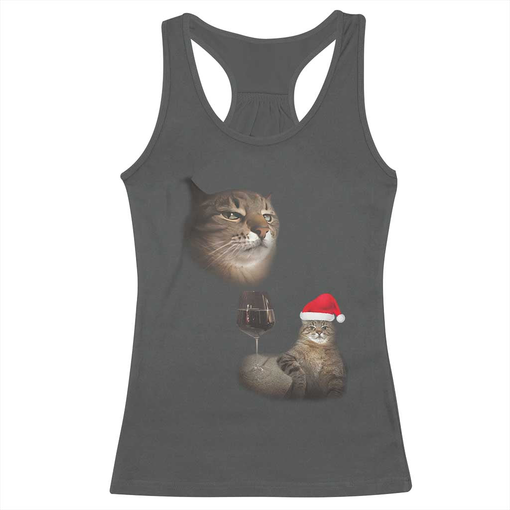 Funny Cat Christmas Racerback Tank Top Cats Drinking Wine Oddly Specific Meme TS14 Dark Heather Print Your Wear