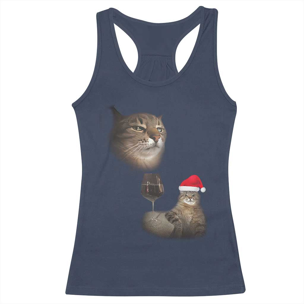 Funny Cat Christmas Racerback Tank Top Cats Drinking Wine Oddly Specific Meme TS14 Navy Print Your Wear