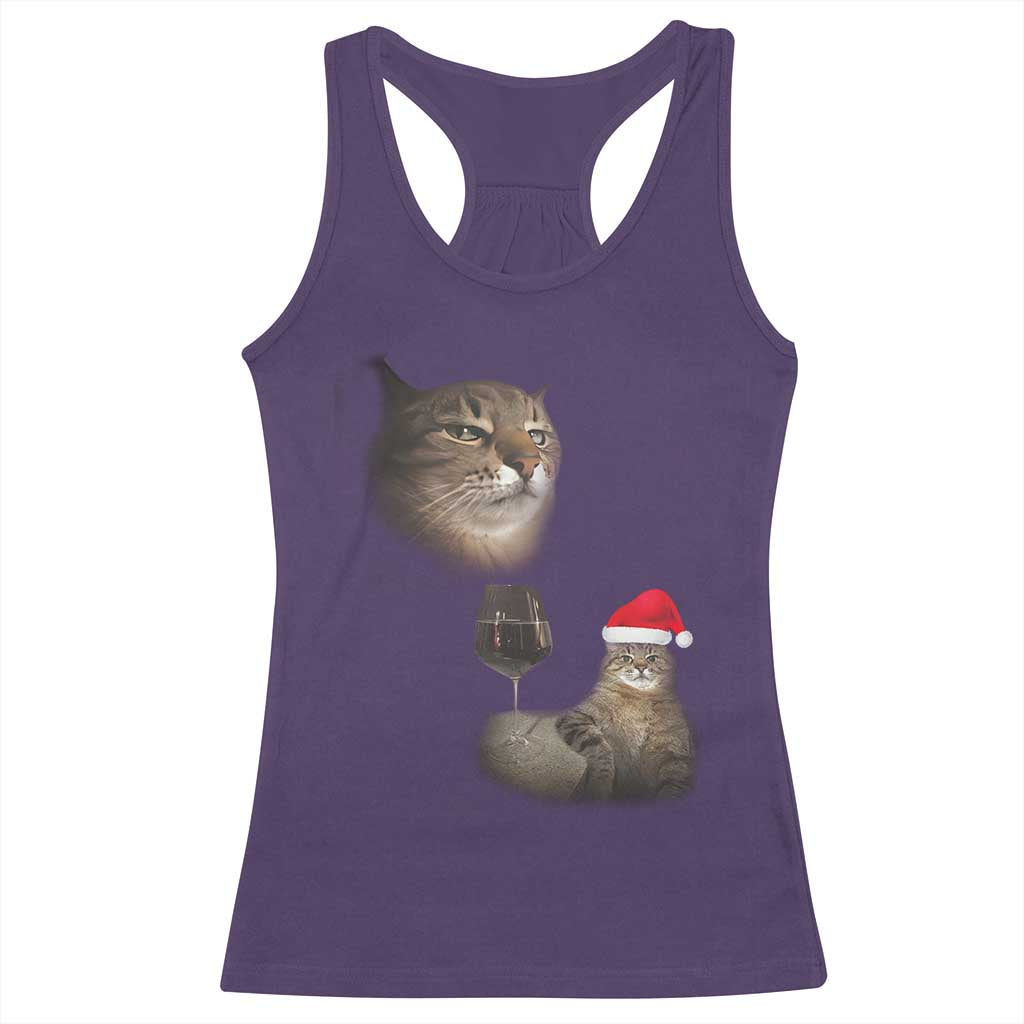 Funny Cat Christmas Racerback Tank Top Cats Drinking Wine Oddly Specific Meme TS14 Purple Print Your Wear