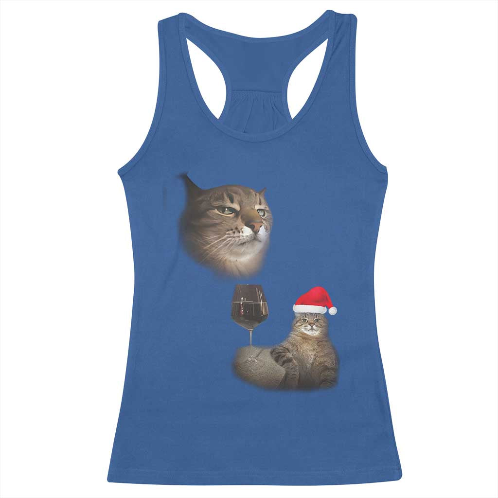 Funny Cat Christmas Racerback Tank Top Cats Drinking Wine Oddly Specific Meme TS14 Royal Blue Print Your Wear