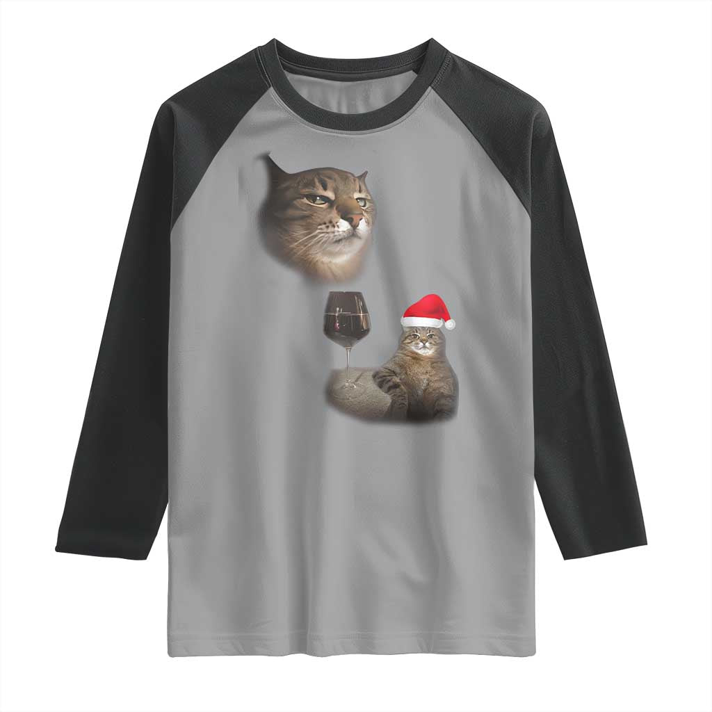 Funny Cat Christmas Raglan Shirt Cats Drinking Wine Oddly Specific Meme TS14 Sport Gray Black Print Your Wear