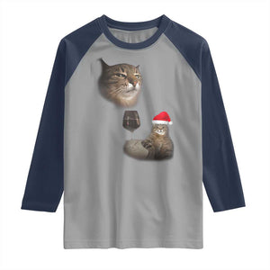 Funny Cat Christmas Raglan Shirt Cats Drinking Wine Oddly Specific Meme TS14 Sport Gray Navy Print Your Wear