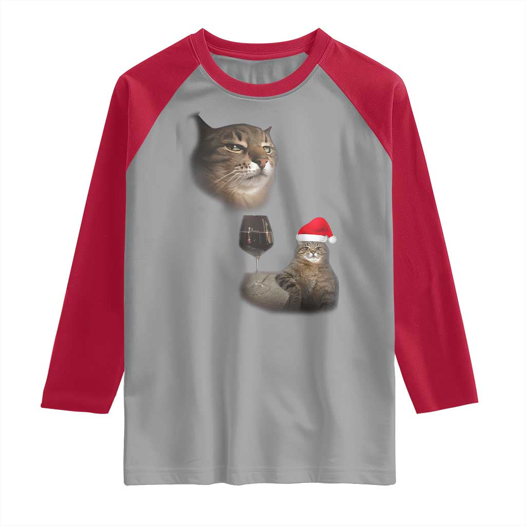 Funny Cat Christmas Raglan Shirt Cats Drinking Wine Oddly Specific Meme TS14 Sport Gray Red Print Your Wear