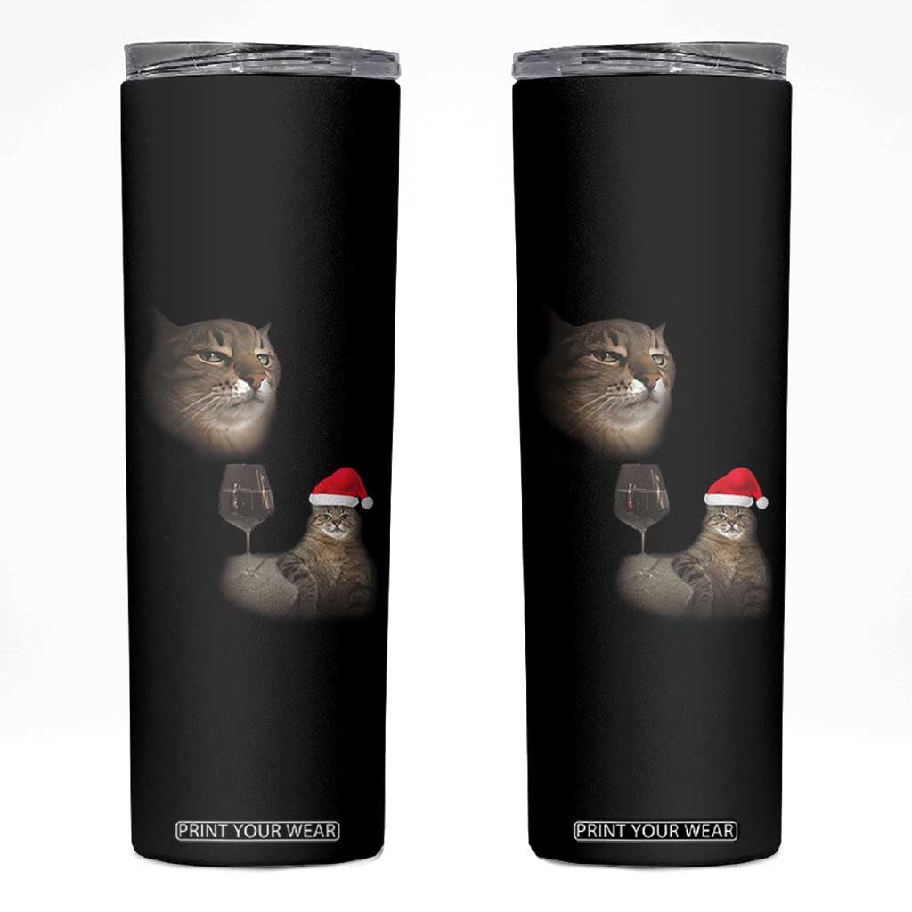 Funny Cat Christmas Skinny Tumbler Cats Drinking Wine Oddly Specific Meme TS14 Black Print Your Wear