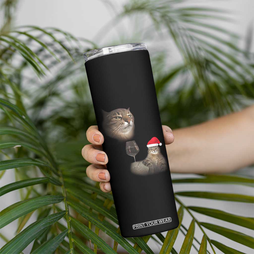 Funny Cat Christmas Skinny Tumbler Cats Drinking Wine Oddly Specific Meme TS14 Print Your Wear