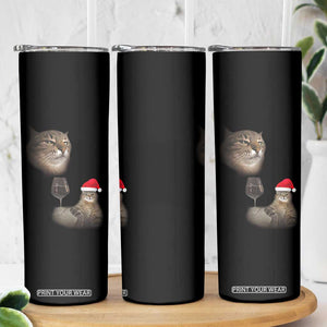 Funny Cat Christmas Skinny Tumbler Cats Drinking Wine Oddly Specific Meme TS14 Print Your Wear