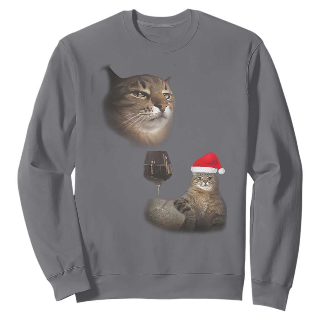 Funny Cat Christmas Sweatshirt Cats Drinking Wine Oddly Specific Meme TS14 Charcoal Print Your Wear