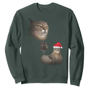 Funny Cat Christmas Sweatshirt Cats Drinking Wine Oddly Specific Meme TS14 Dark Forest Green Print Your Wear