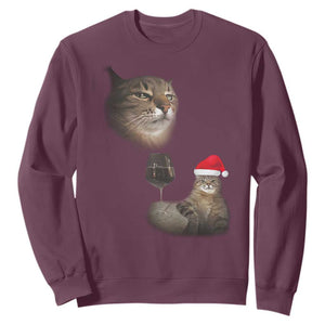 Funny Cat Christmas Sweatshirt Cats Drinking Wine Oddly Specific Meme TS14 Maroon Print Your Wear