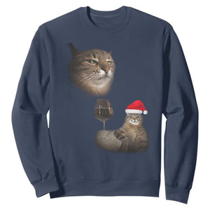 Funny Cat Christmas Sweatshirt Cats Drinking Wine Oddly Specific Meme TS14 Navy Print Your Wear