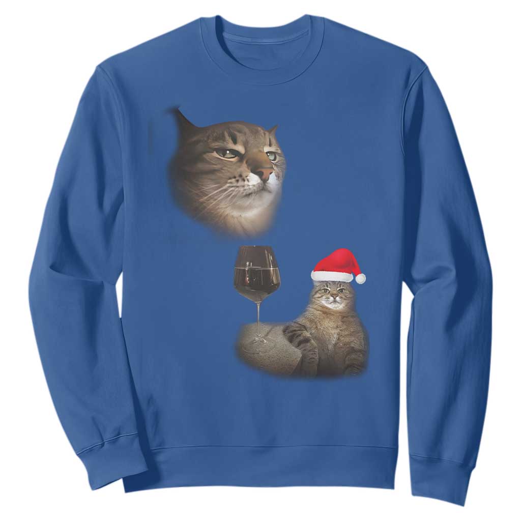 Funny Cat Christmas Sweatshirt Cats Drinking Wine Oddly Specific Meme TS14 Royal Blue Print Your Wear