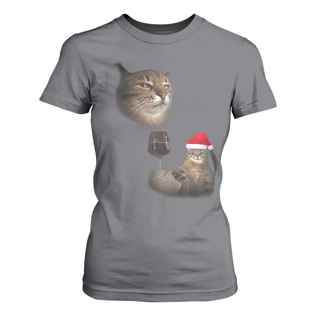 Funny Cat Christmas T Shirt For Women Cats Drinking Wine Oddly Specific Meme TS14 Charcoal Print Your Wear