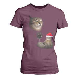 Funny Cat Christmas T Shirt For Women Cats Drinking Wine Oddly Specific Meme TS14 Maroon Print Your Wear