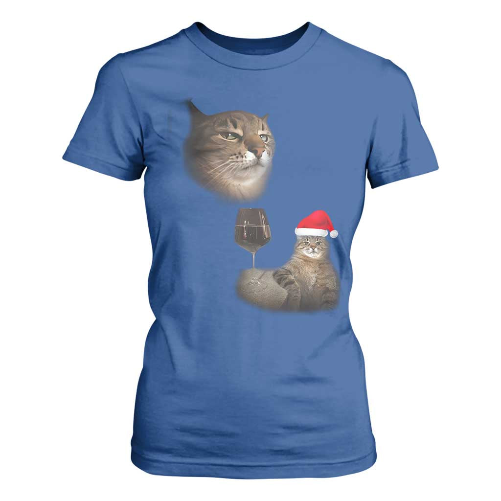Funny Cat Christmas T Shirt For Women Cats Drinking Wine Oddly Specific Meme TS14 Royal Blue Print Your Wear