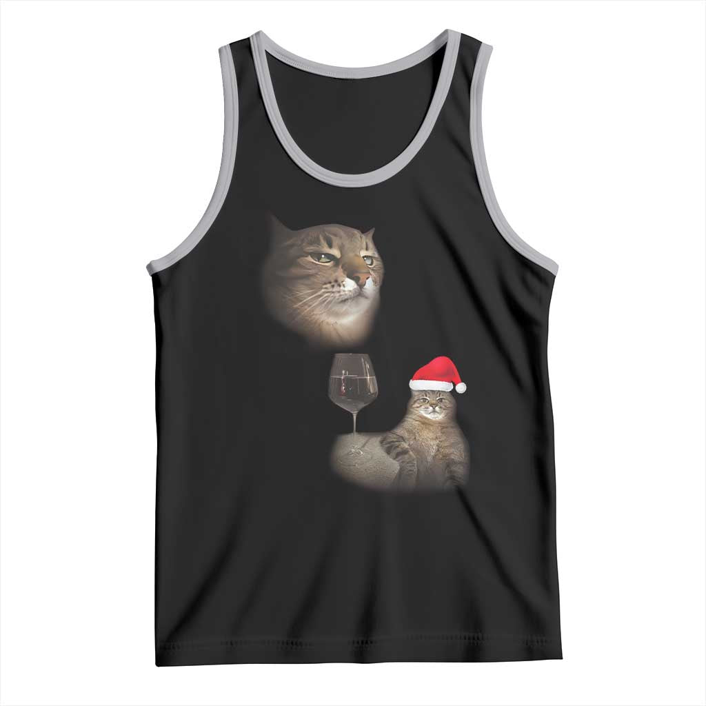 Funny Cat Christmas Tank Top Cats Drinking Wine Oddly Specific Meme TS14 Black Athletic Heather Print Your Wear