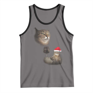 Funny Cat Christmas Tank Top Cats Drinking Wine Oddly Specific Meme TS14 Deep Heather Black Print Your Wear