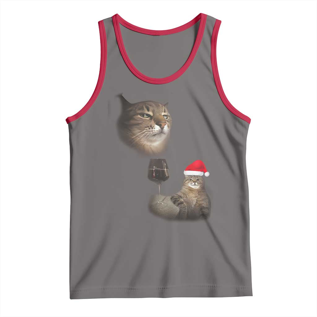 Funny Cat Christmas Tank Top Cats Drinking Wine Oddly Specific Meme TS14 Deep Heather Red Print Your Wear