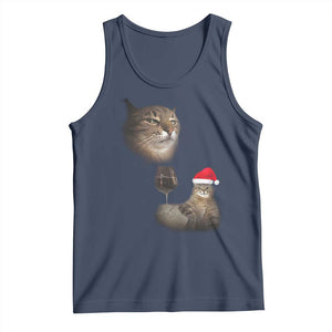 Funny Cat Christmas Tank Top Cats Drinking Wine Oddly Specific Meme TS14 Navy Print Your Wear